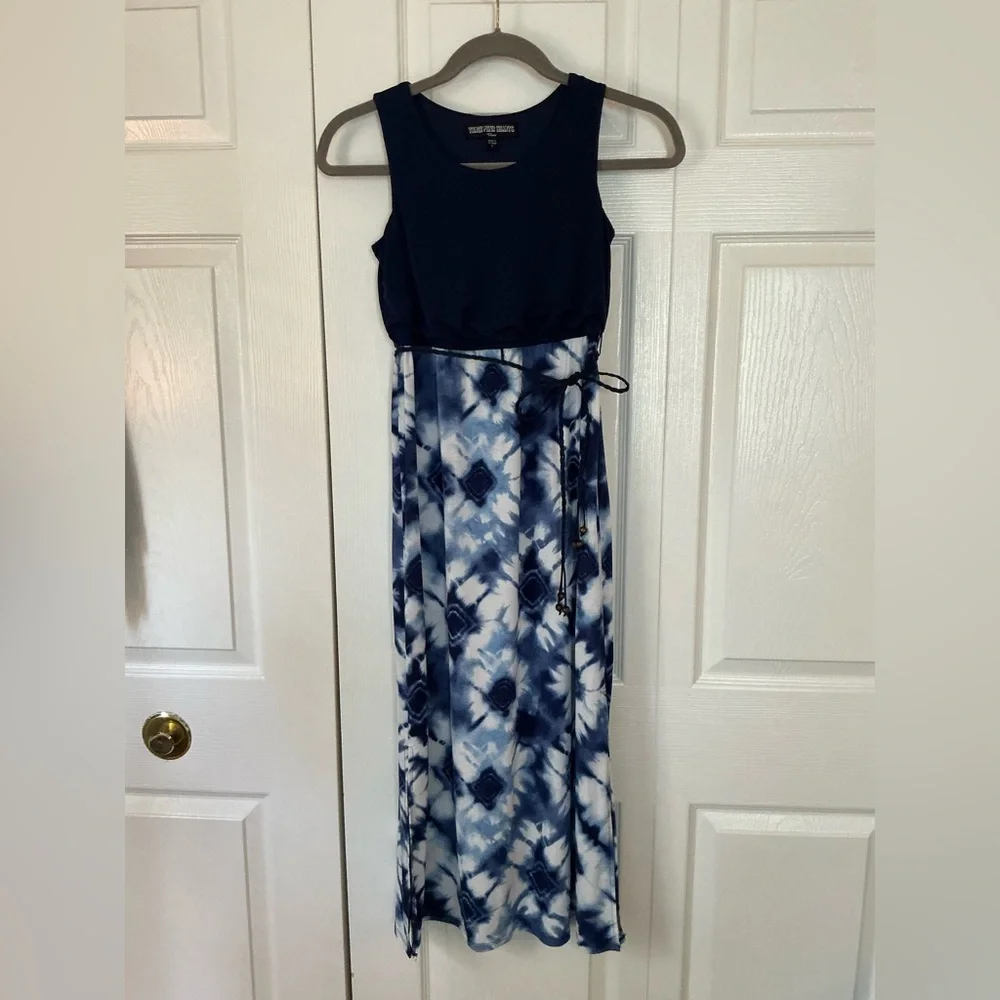 Three Pink Hearts Navy Top with Navy and White Tie-Dye Maxi Dress
